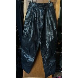 Black REAL leather vintage high-waisted pleated pants